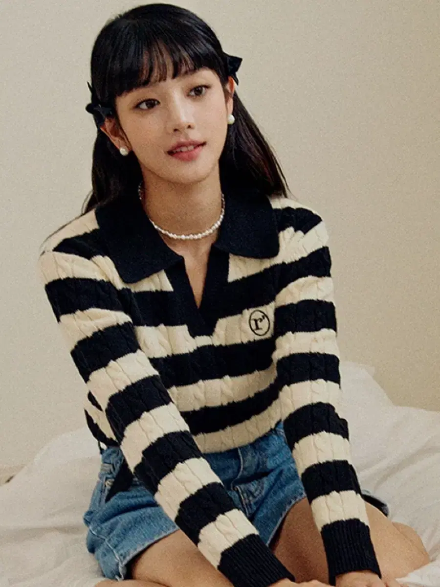 로라로라 COLLAR STRIPE BOARDER KNIT